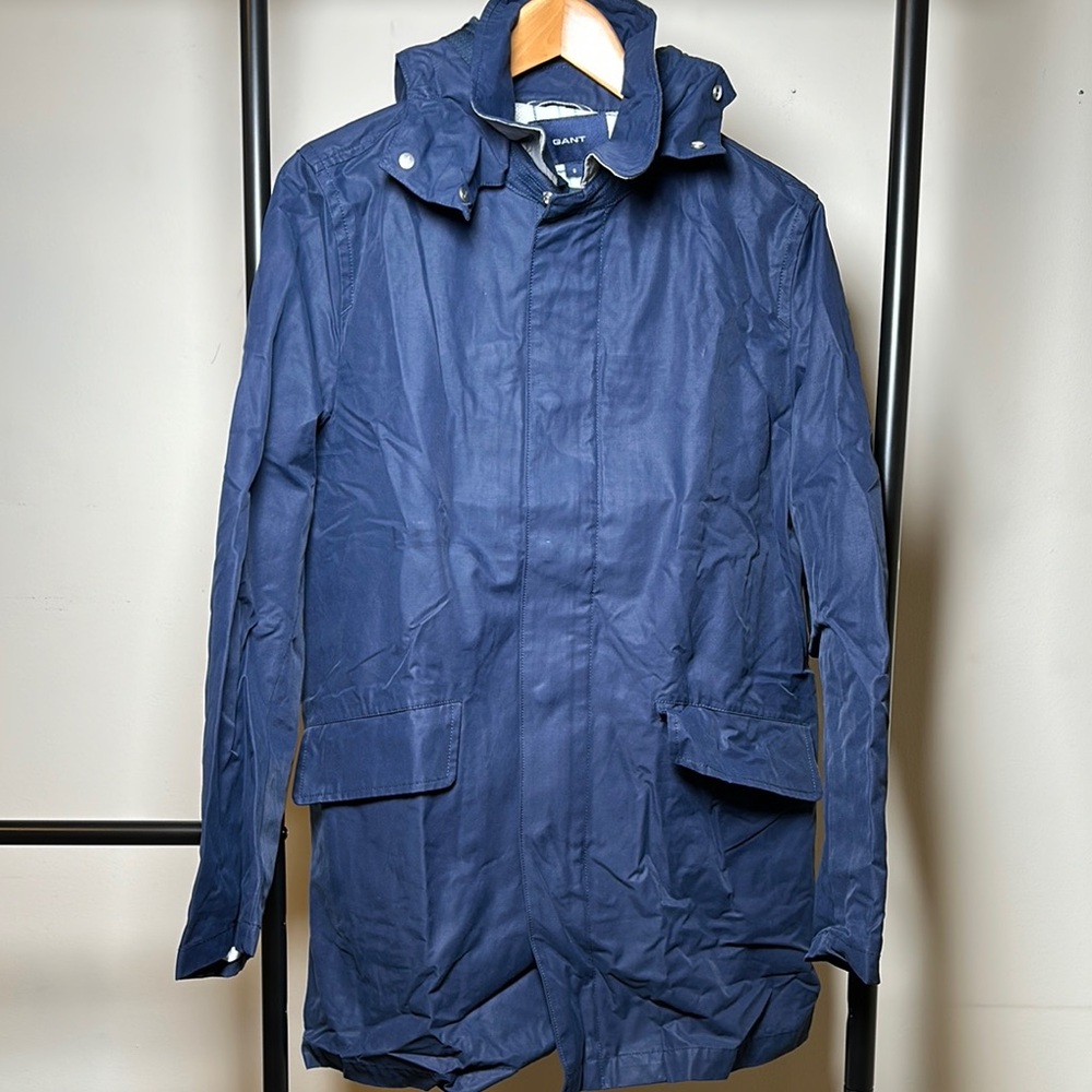 GANT Blue Raincoat with Hood and Water Resistant Material